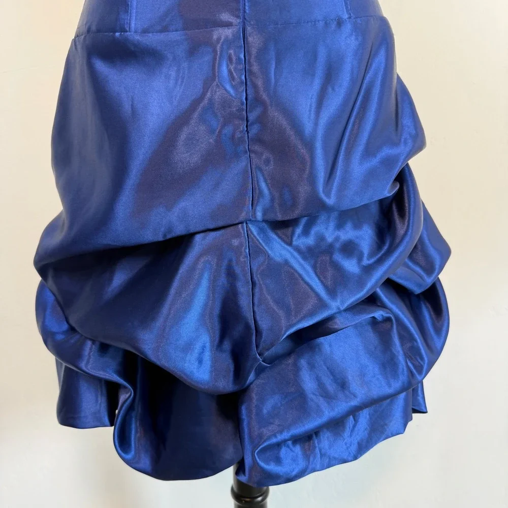 Jessica McClintock Gunne Sax Blue Satin Mini‎ Dress Vintage Y2K Bubble Hem Prom